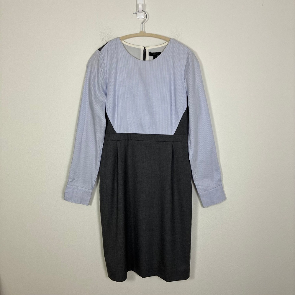 J.Crew Wool Cotton Mixed Media Pinstripe Sheath Knee Length Dress Women's 8